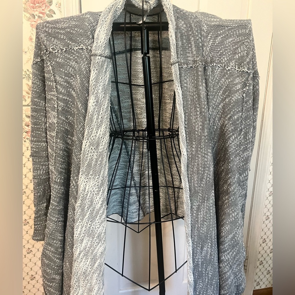 Free people Loop Cardigan Cream Grey wrap waterfall frayed distressed lagenlook - Picture 7 of 16
